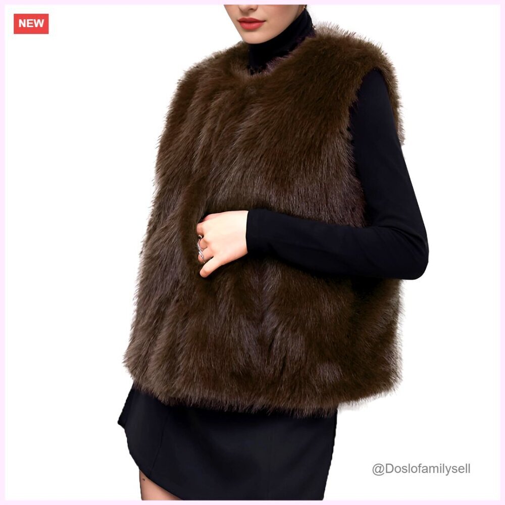 Faux Fur Vest Sleeveless Fuzzy Jacket Women's Winter Outerwear